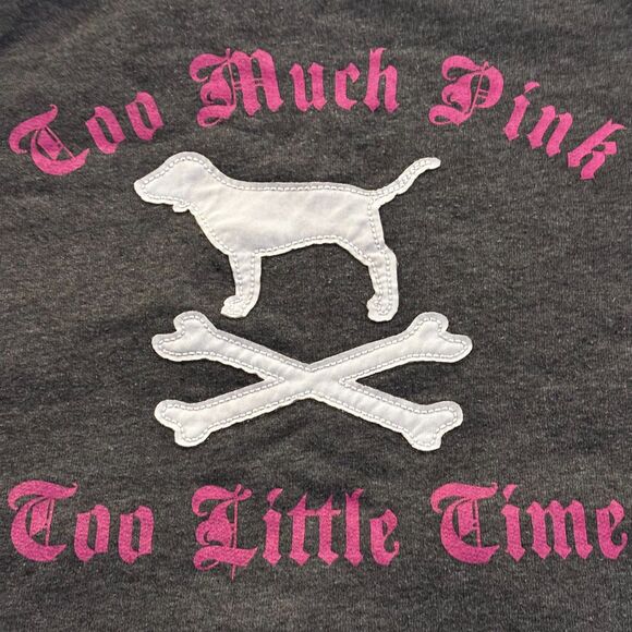 Victoria’s Secret PINK Vintage Too Much Pink Too Little Time Crossbone Hoodie -M - Picture 3 of 12